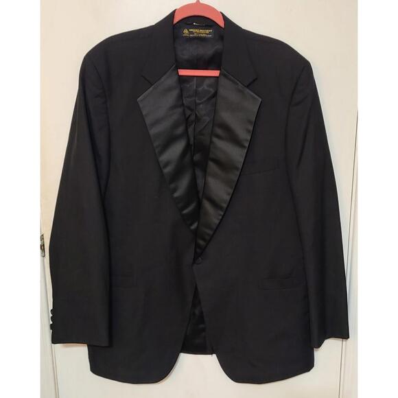 Brooks Brothers Black Tuxedo JacketMens Size 46L 100% Wool Satin Lapel Blazer